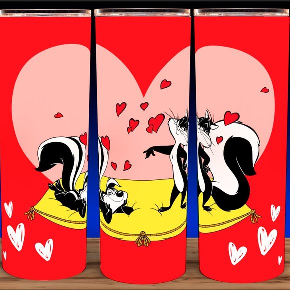 Pepe Le Pew and Penelope Heart Lovers Cup Mug Tumbler 20oz - Picture 1 of 3
